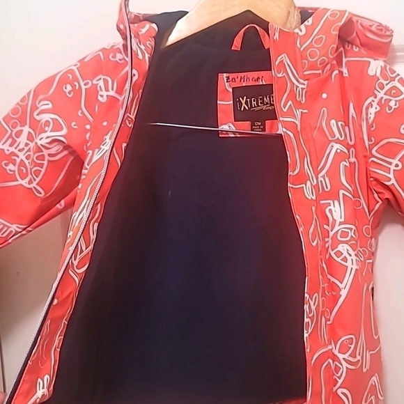 iXTREME BABY BOY FLEECE LINED ANIMAL PRINT HOODED RAIN ORANGE JACKET SIZE 12M - Picture 7 of 7